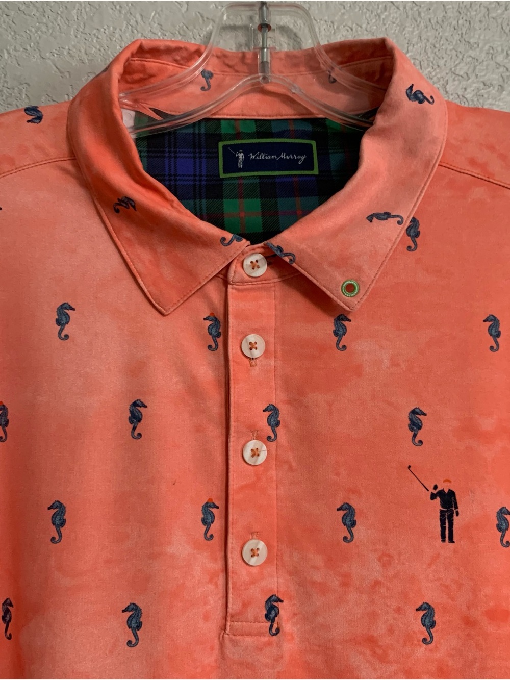 William Murray Golf Shirt Polo Mens L Performance Seahorse All Over Print AOP